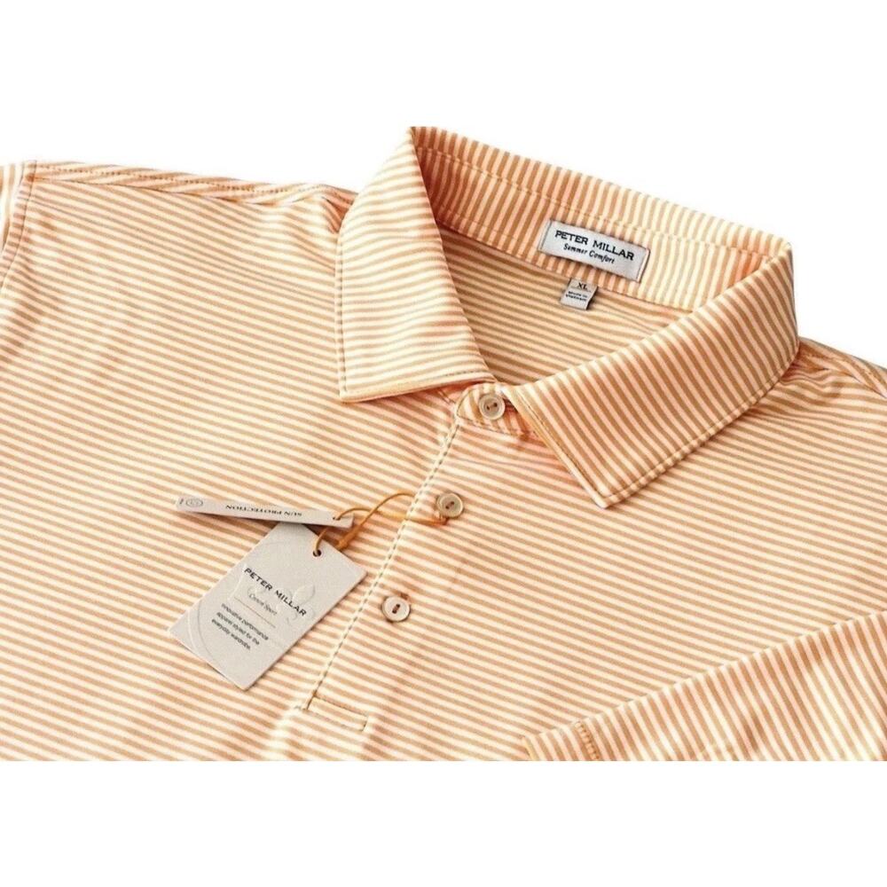 Peter Millar Hales Performance Summer Comfort Golf Polo Orange Striped XL NWT